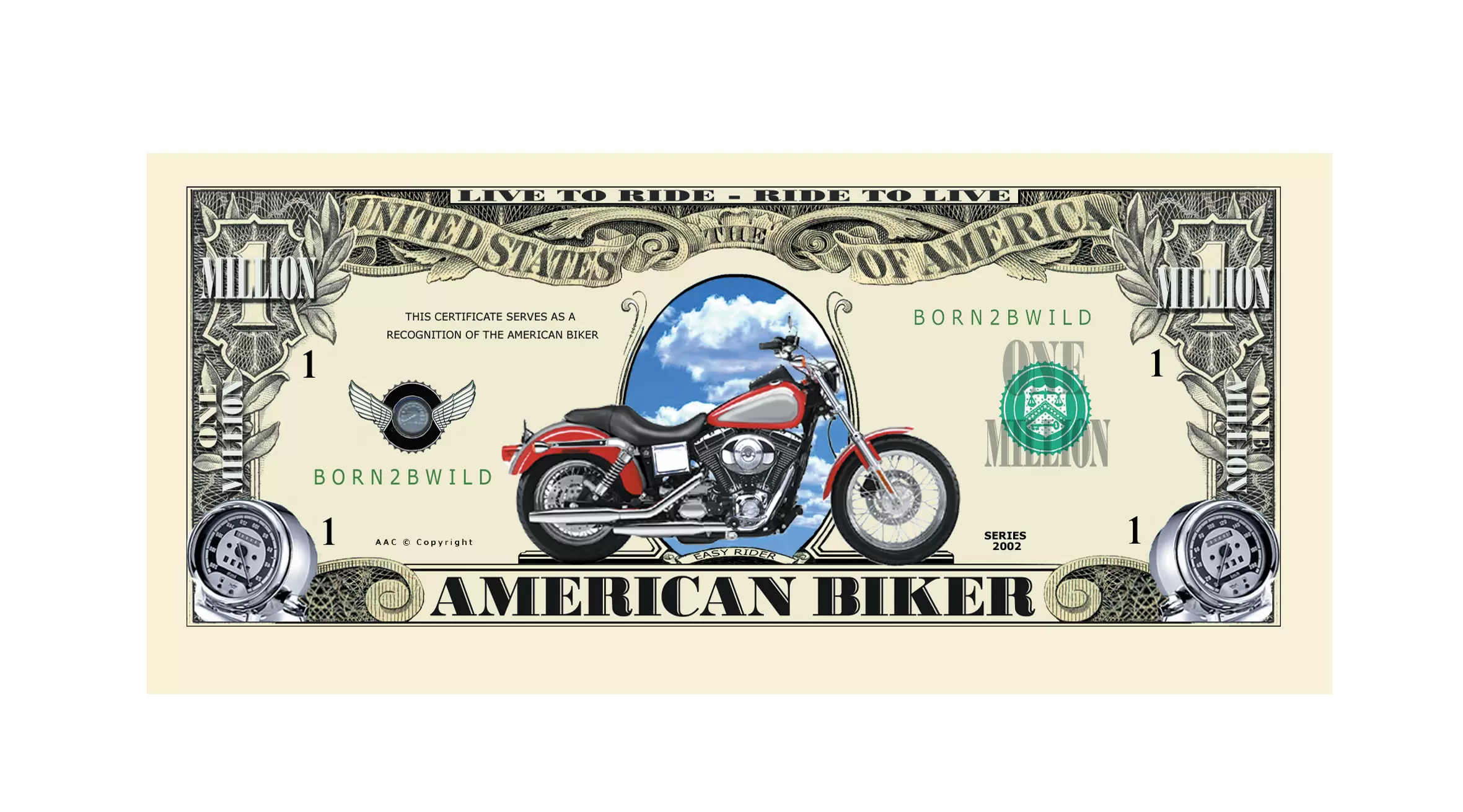 Biker Motorcycle - Harley Davidson Themed - One Million Dollar Bill - Image 2