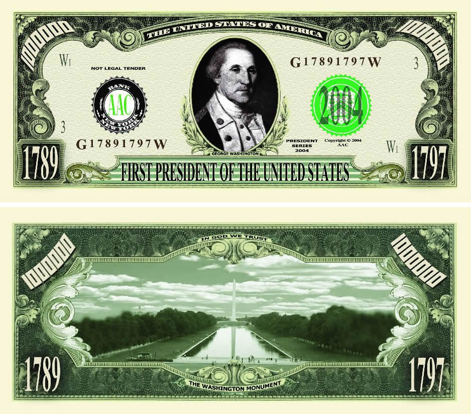 President George Washington One Million Dollar Bill American Art Classics