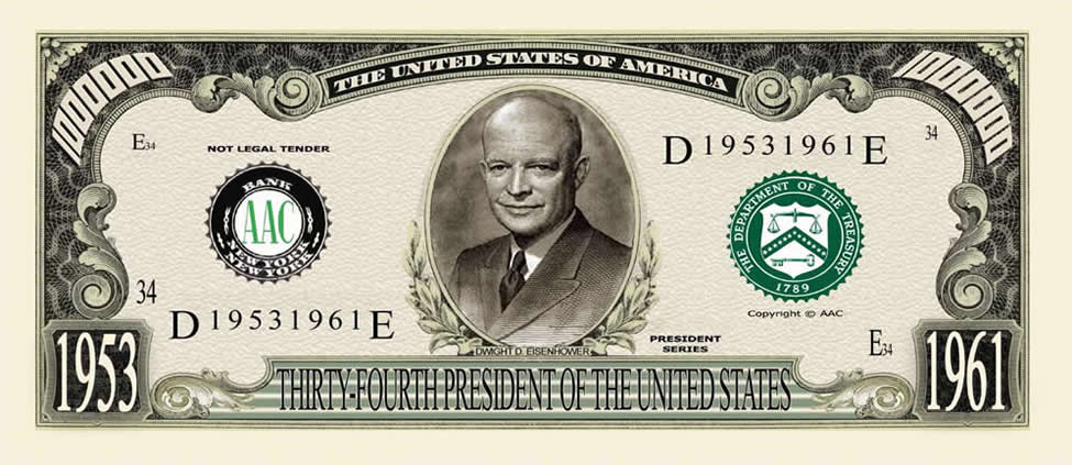 Presidential Two Dollar US Bill Legal Tender Currency Dwight D Eisenhower QVC 