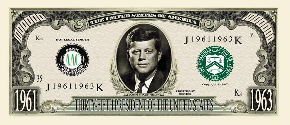 KENNEDY LOT OF 25 BILLS JOHN F JFK MILLION DOLLAR 