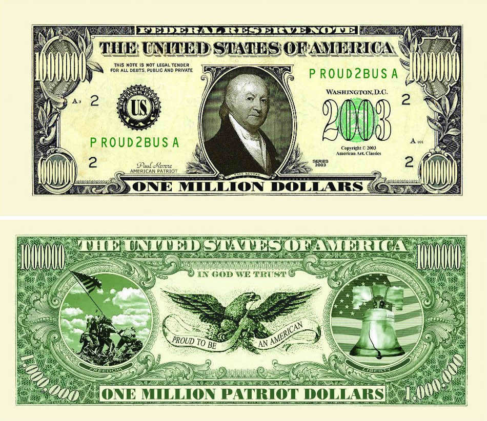 American Patriot One Million Dollar Bill – American Art Classics