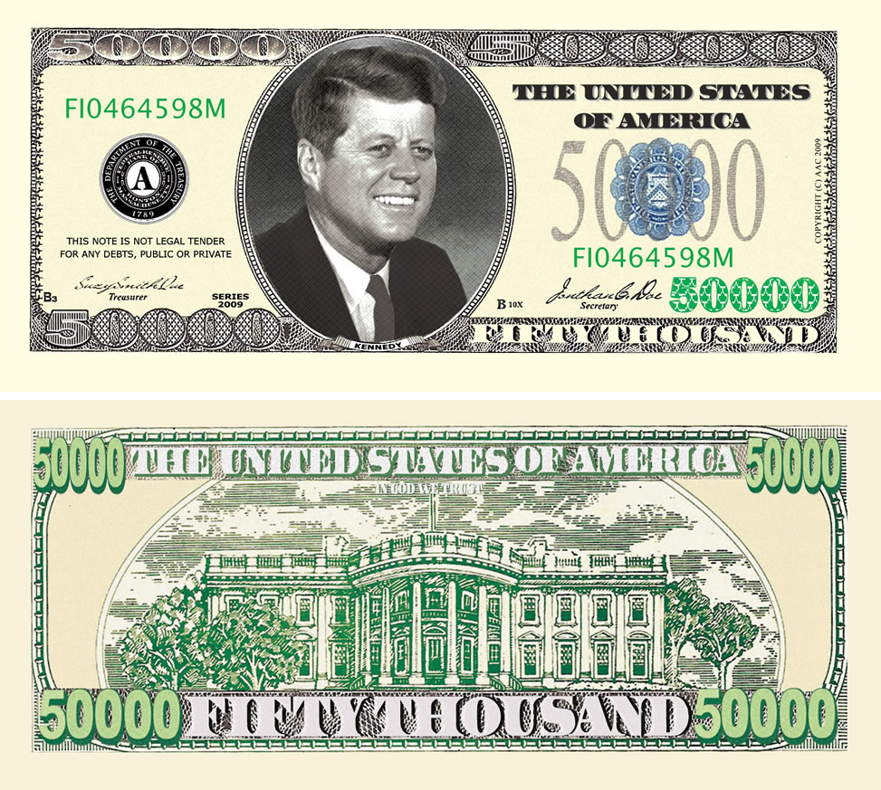 25  JFK KENNEDY $50000 FAKE CASINO DOLLARS WHOLESALE LOT NOVELTY  CASINO MONEY 