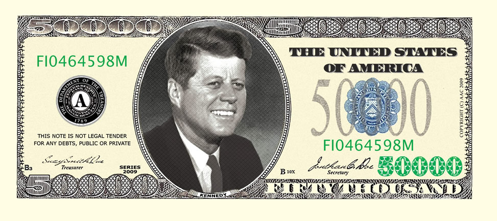 Kennedy Novelty Money Bills #255 10 $50,000 Casino Style John F