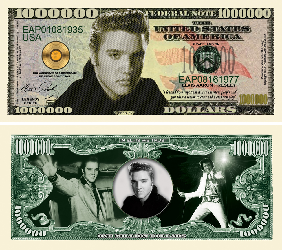 Collectible Novelty  MUSIC MONEY 1-Elvis Presley Million Dollar Bill D1 