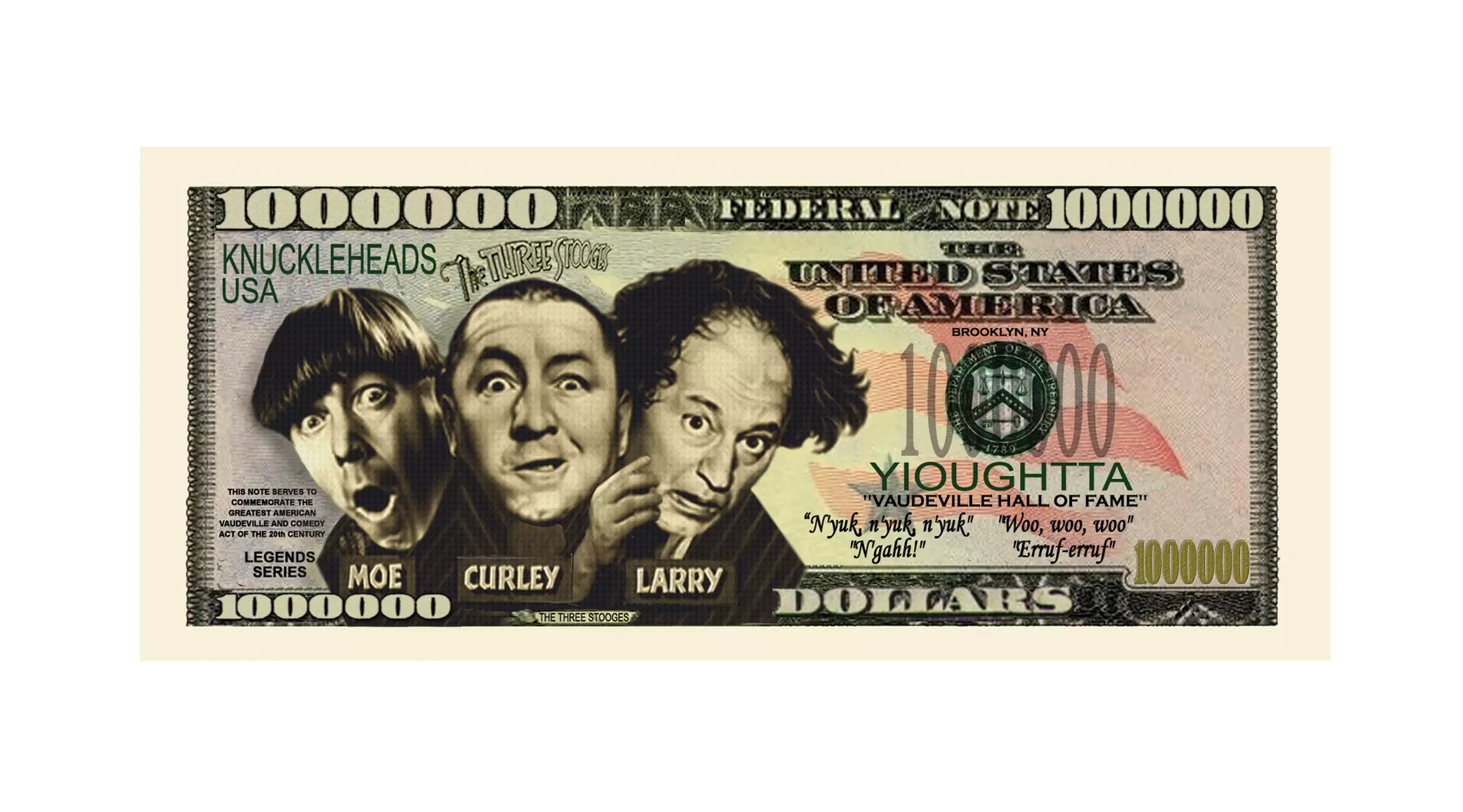 Three Stooges (3 Stooges) Million Dollar Bill - Limited Edition - Best For Collecting, Full Color, Real Money Size. Makes A Great Gift. - Image 2