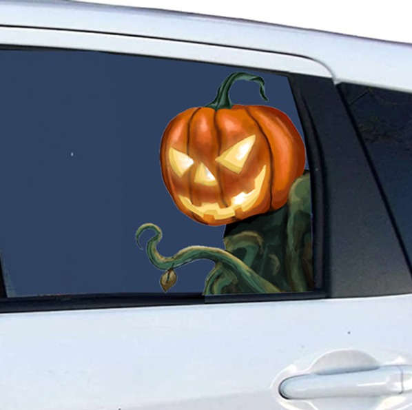 Ride with The Halloween Pumpkin Head Funny Car Window DECAL - Window Cling - Easy Removal Leaves No 
