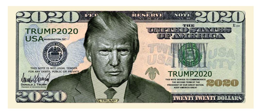 American Art Classics Donald Trump 2020 Re-Election Presidential Dollar Bill in Currency Holder Limited Edition Novelty Dollar Bill Full Color Front & Back Printing with Great Detail. 