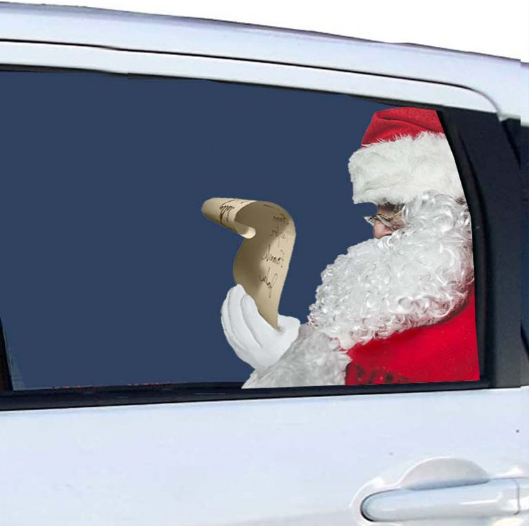 Ride with Santa Claus Funny Car Window Decal, Window Cling Easy