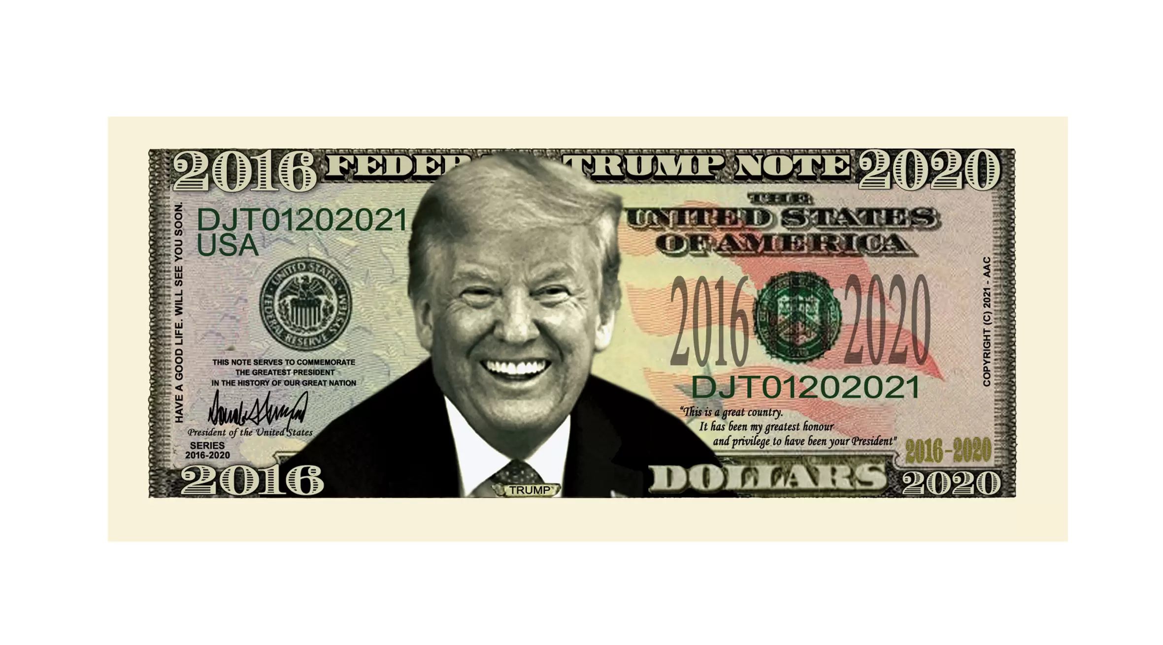 Donald Trump 2016 - 2020 "Farewell Mr. President" Limited Edition Novelty Dollar Bill - Image 2