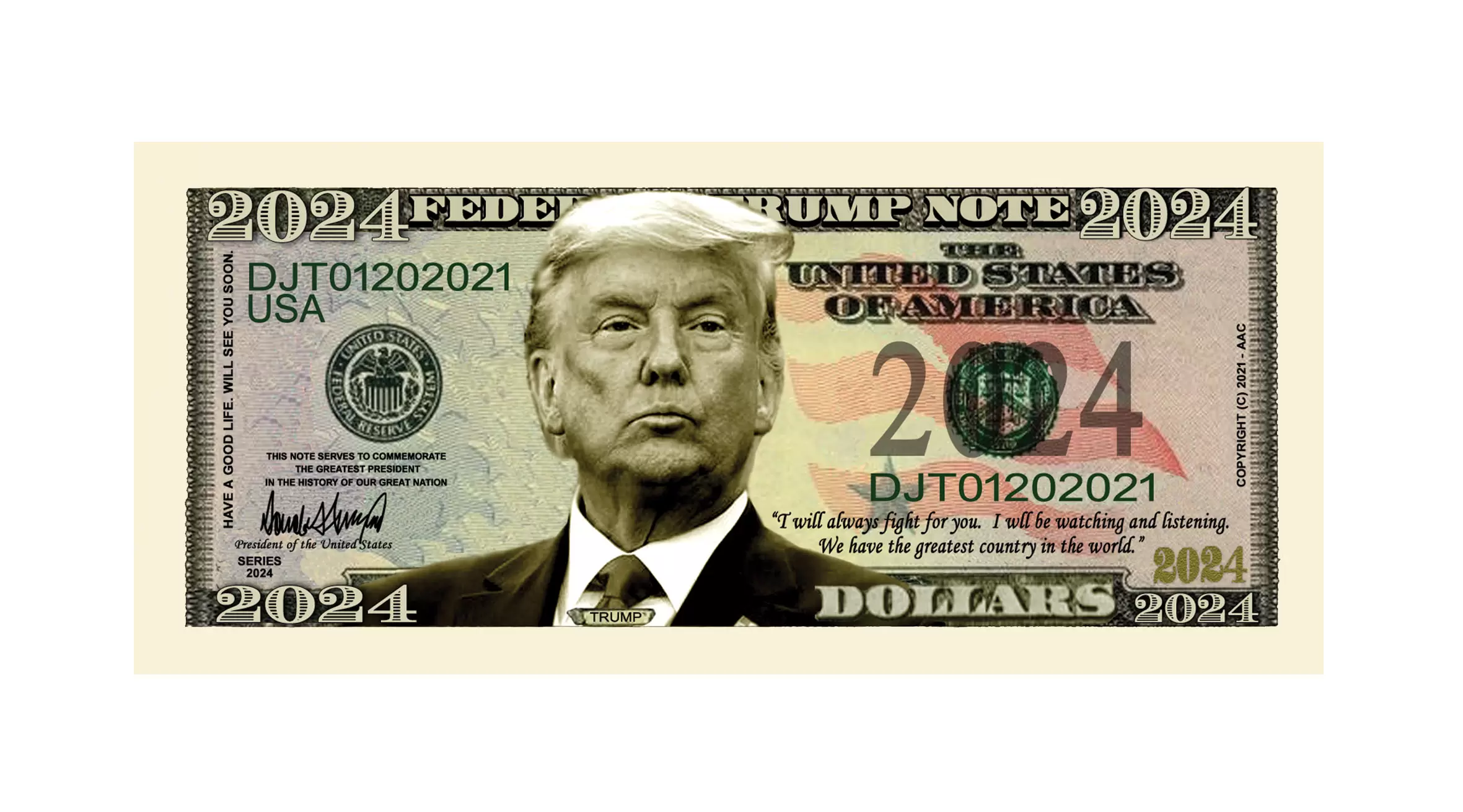 Donald Trump For President 2024 Limited Edition Novelty Dollar Bill - Image 3