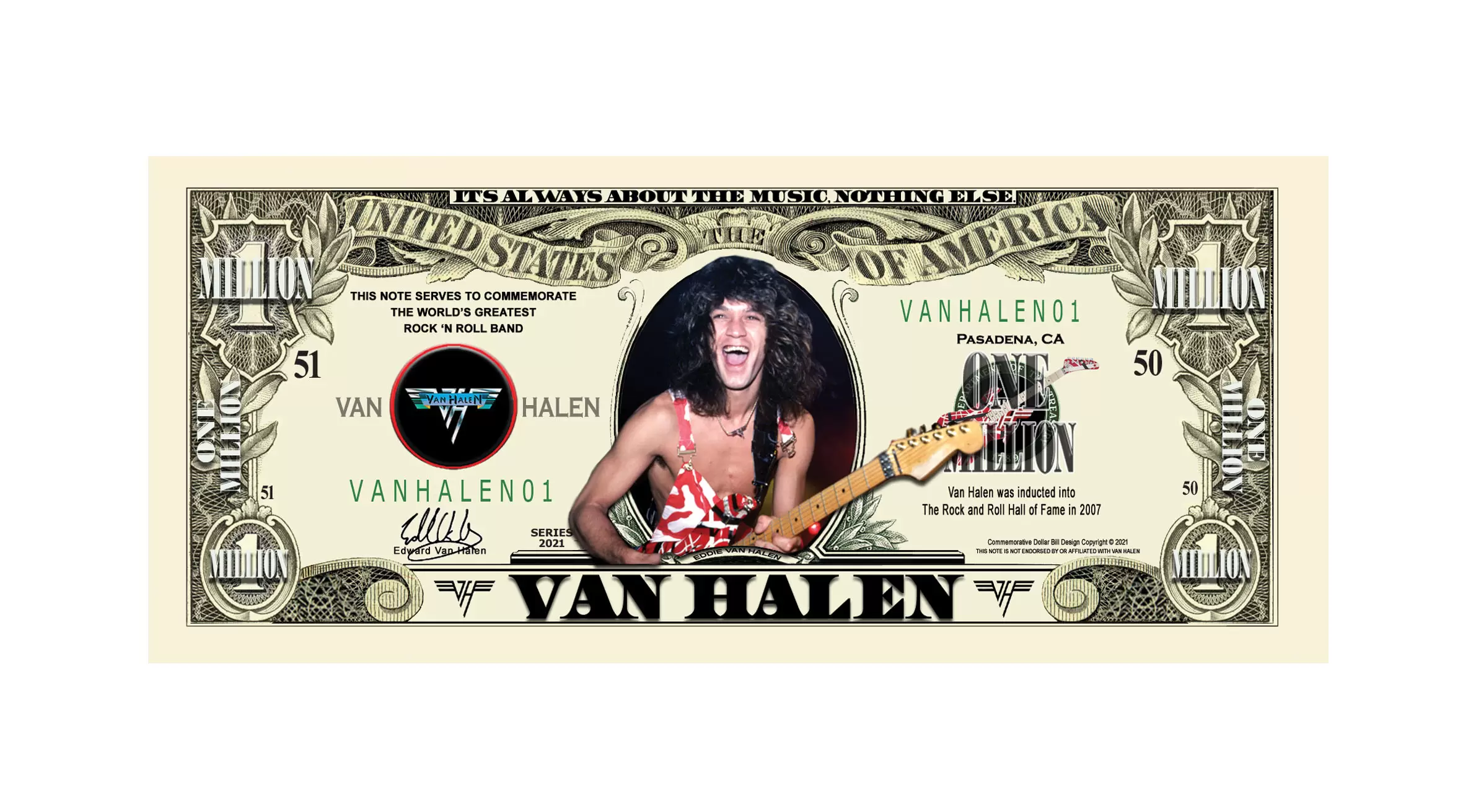 Van Halen Limited Edition Collectible Novelty Million Dollar Bill - Image 3
