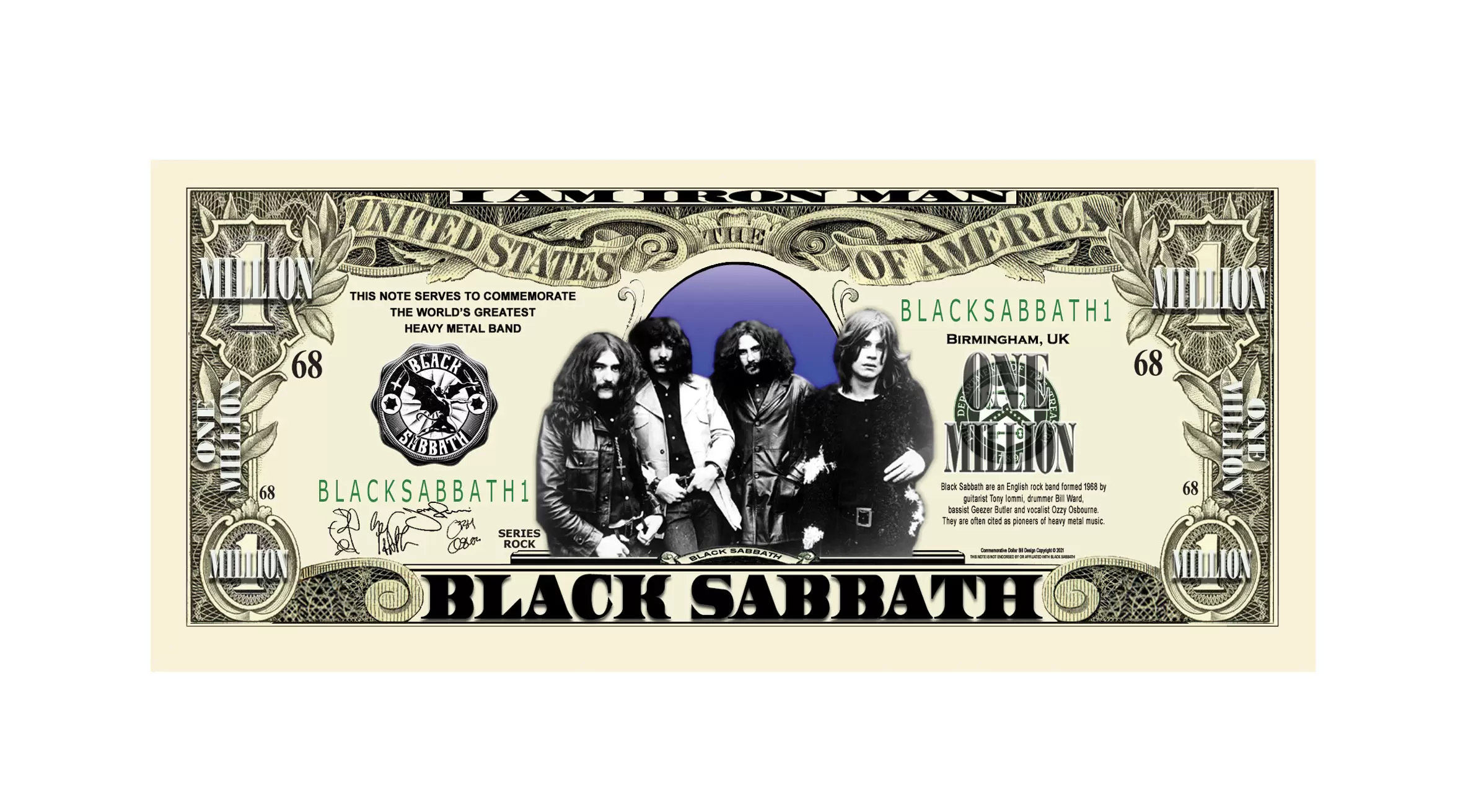 Black Sabbath Limited Edition Collectible Novelty Million Dollar Bill - Image 2