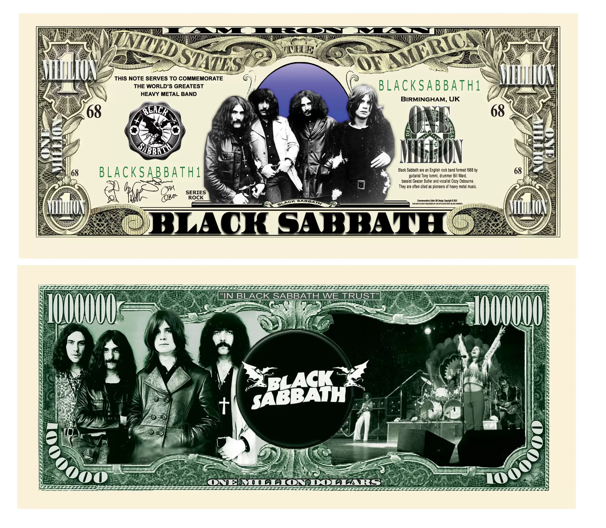 Black Sabbath Limited Edition Collectible Novelty Million Dollar Bill