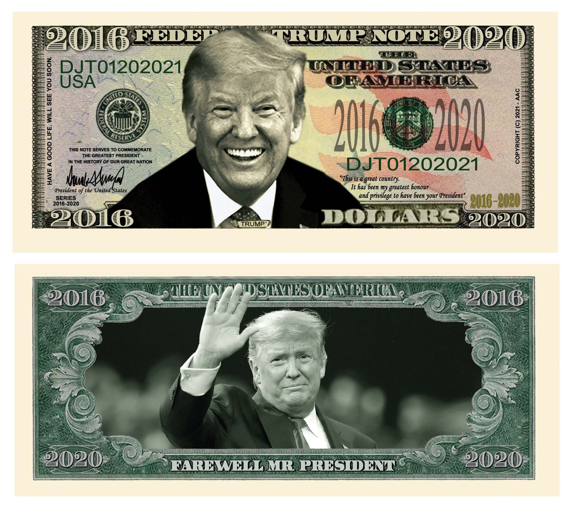Donald Trump 2016 - 2020 Farewell Mr. President Limited Edition Novelty Dollar Bill