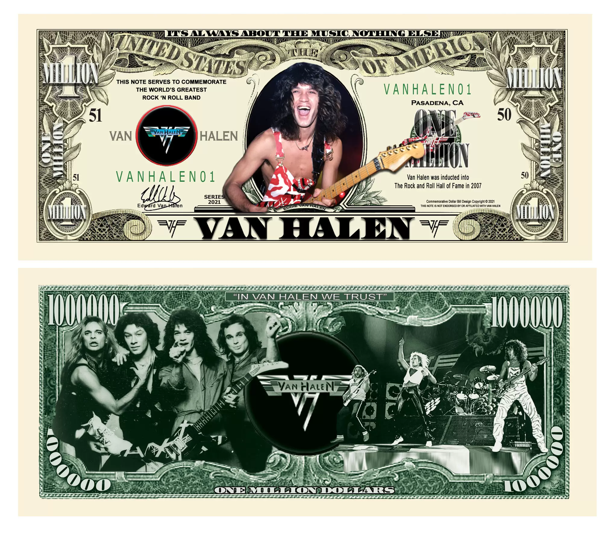 Van Halen Limited Edition Collectible Novelty Million Dollar Bill