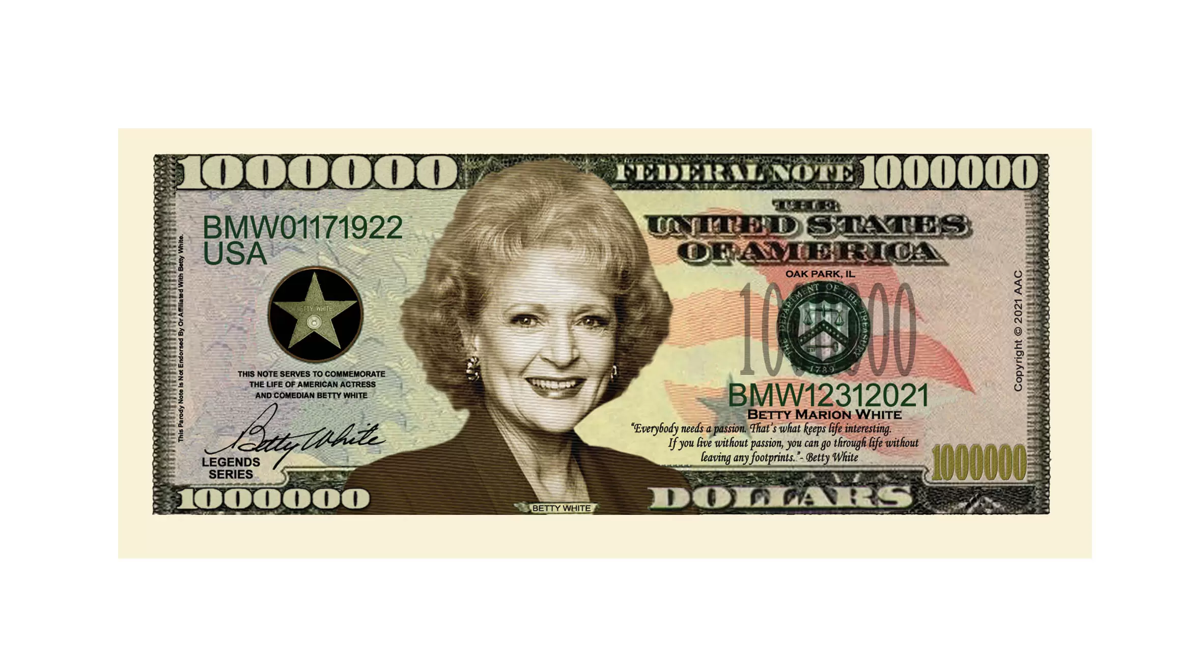 Betty White Million Dollar Novelty Collectible Bills - Image 2
