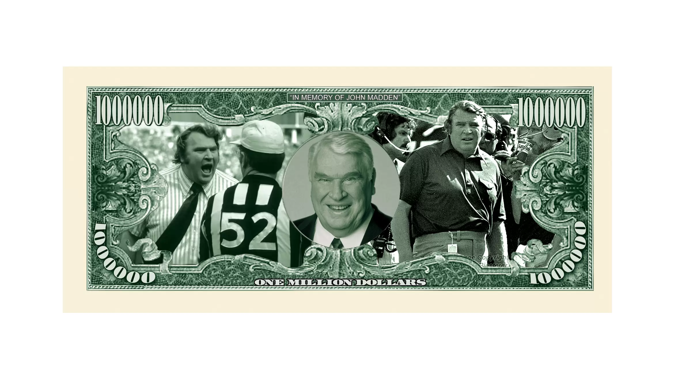 John Madden Million Dollar Novelty Collectible Bills - Image 3